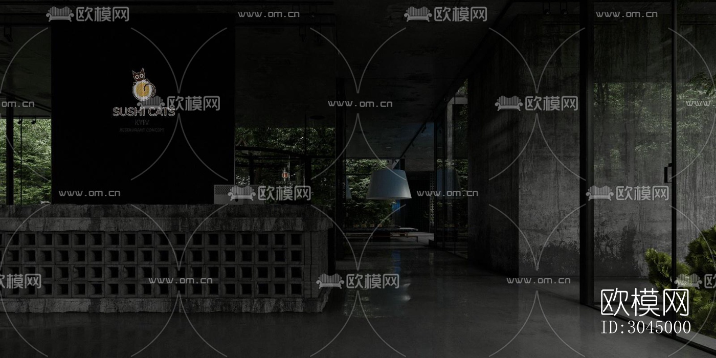 高级灰西餐厅效果图下载（渲染图5）