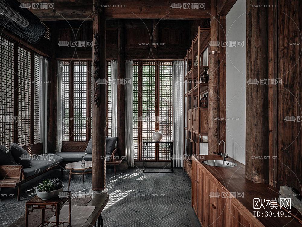 中式酒店民宿效果图下载（渲染图4）