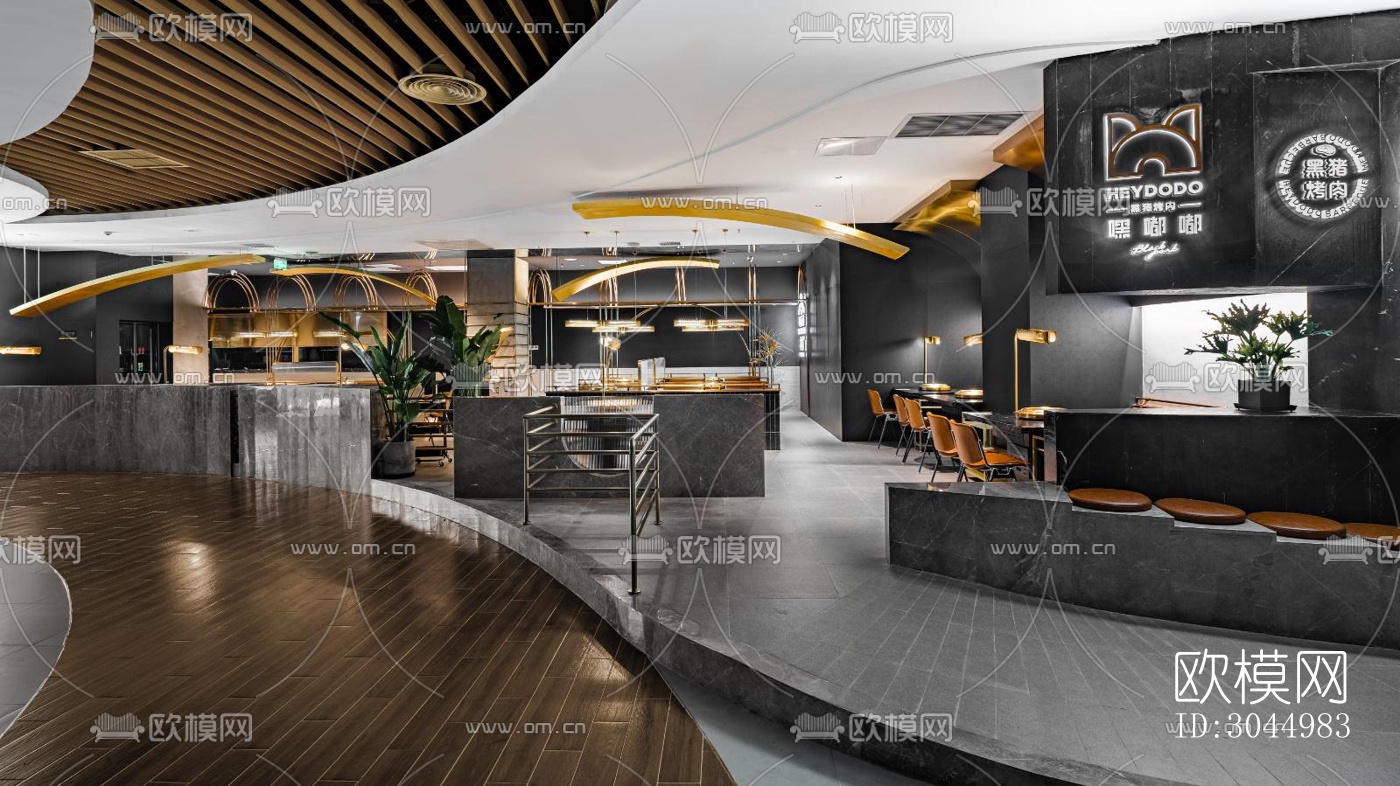 高级灰火锅烤肉效果图下载（渲染图19）