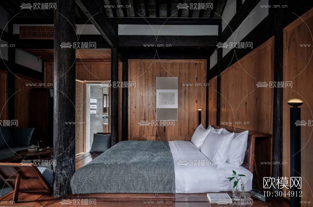 中式酒店民宿效果图下载（渲染图7）