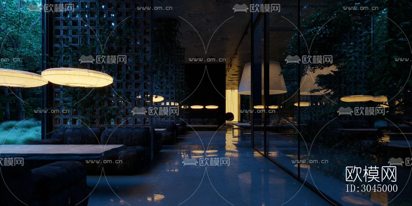 高级灰西餐厅效果图下载（渲染图2）