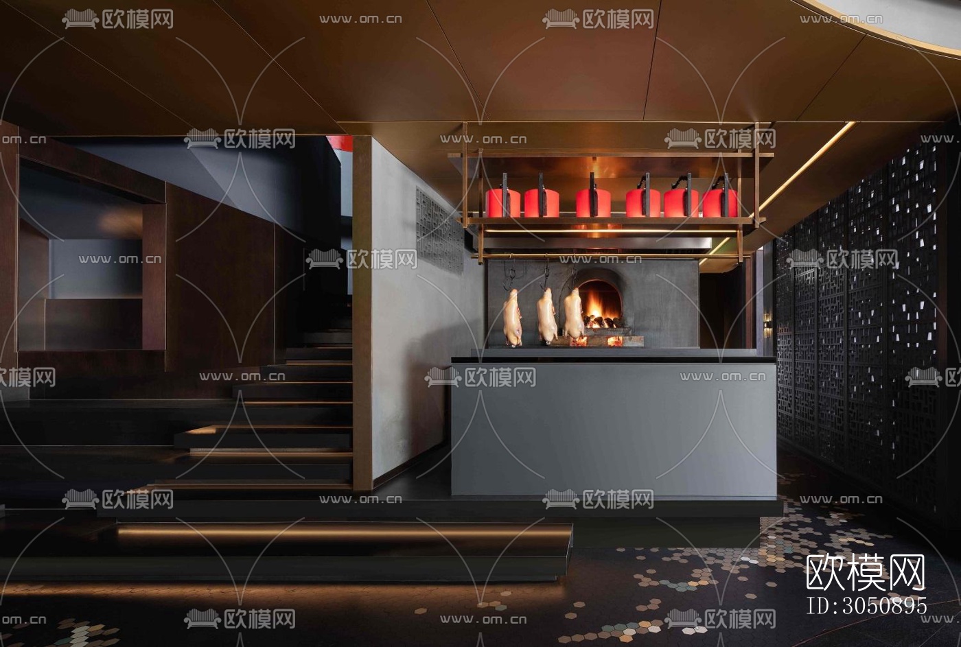 现代中餐厅效果图下载（渲染图1）