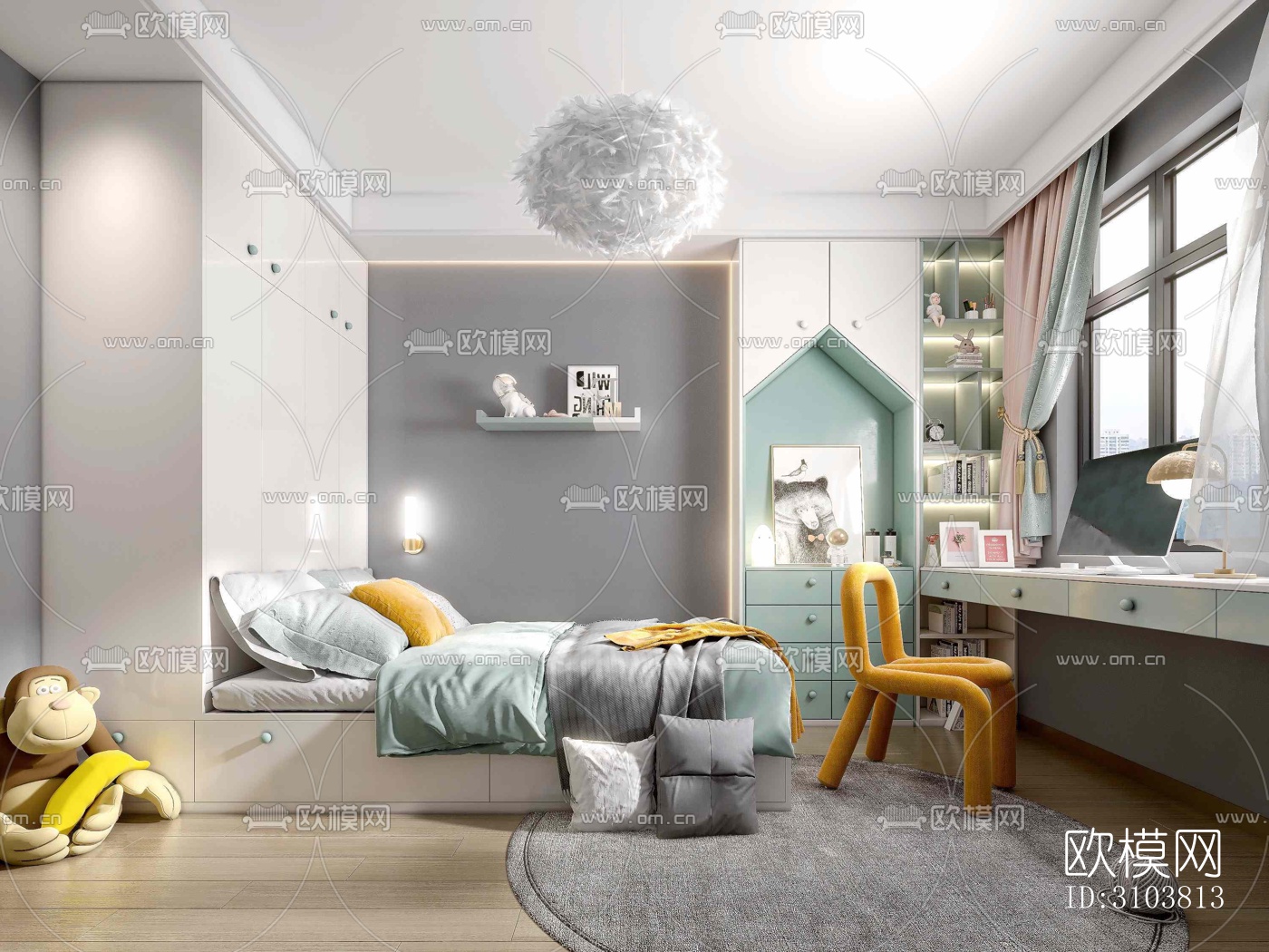 北欧儿童房效果图下载（渲染图1）