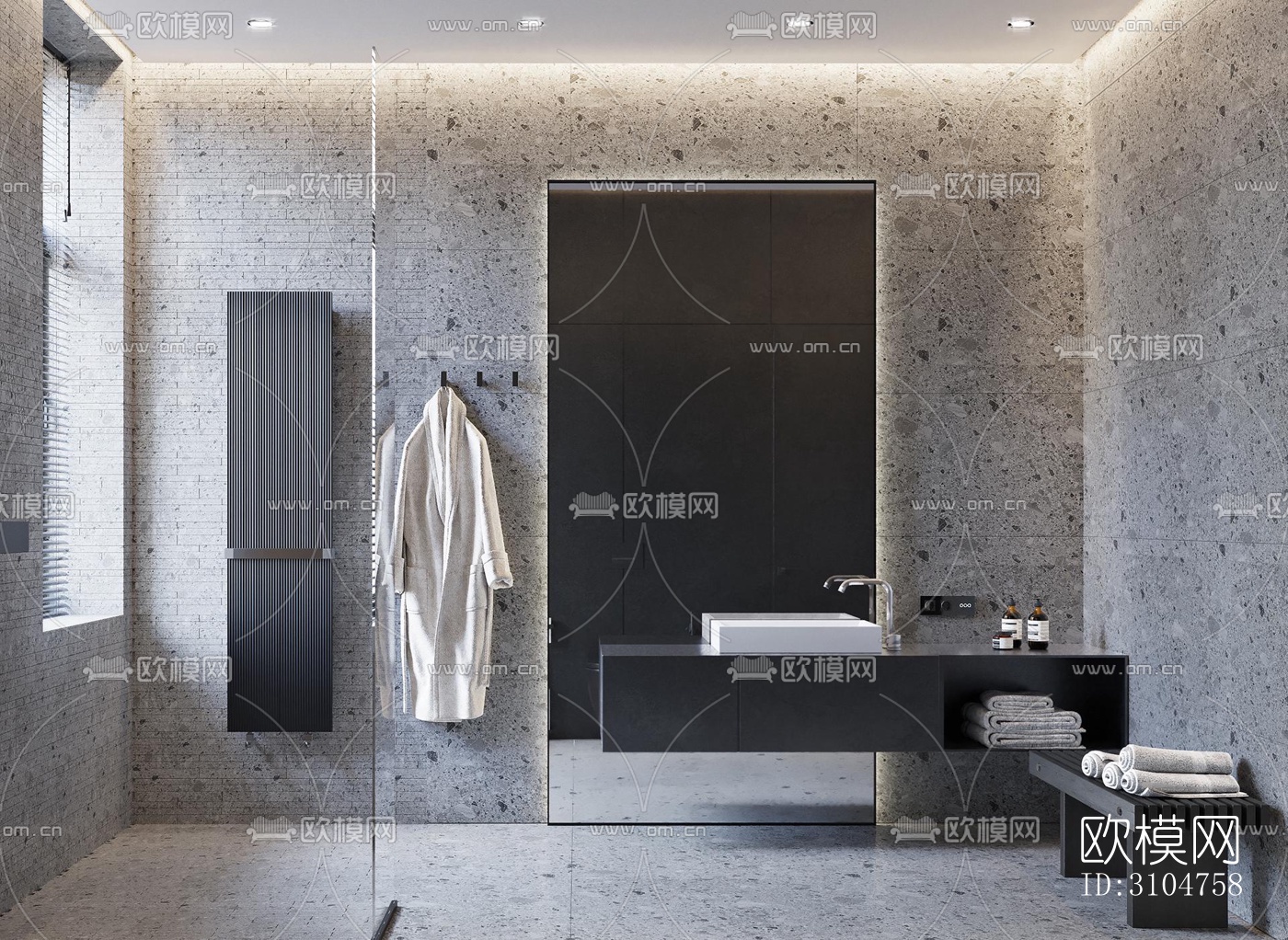 高级灰卫生间效果图下载（渲染图4）