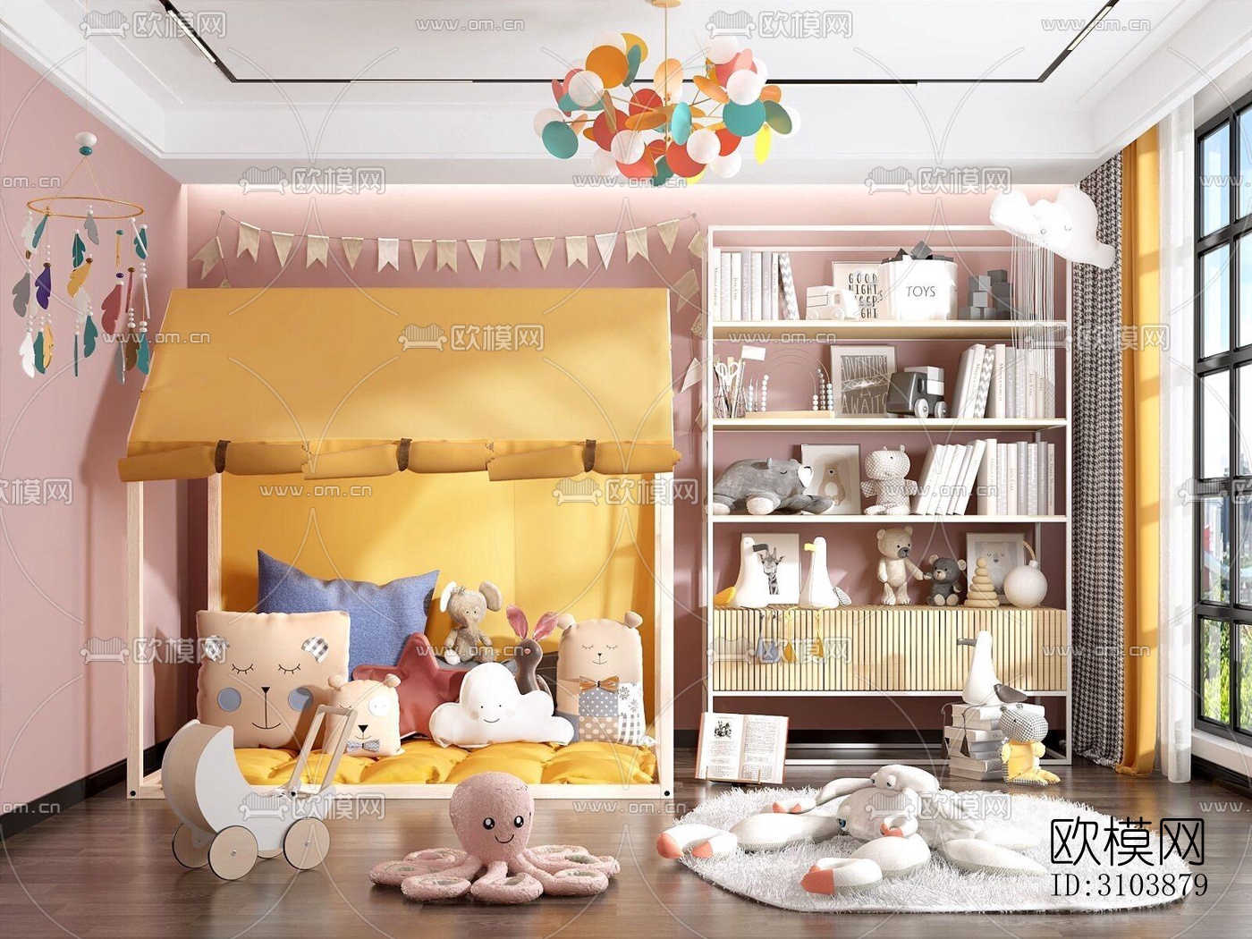 北欧儿童房效果图下载（渲染图2）