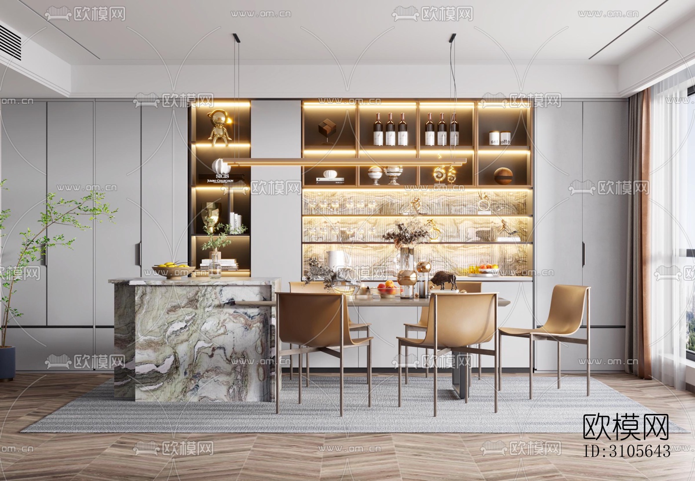 现代餐厅效果图下载（渲染图2）