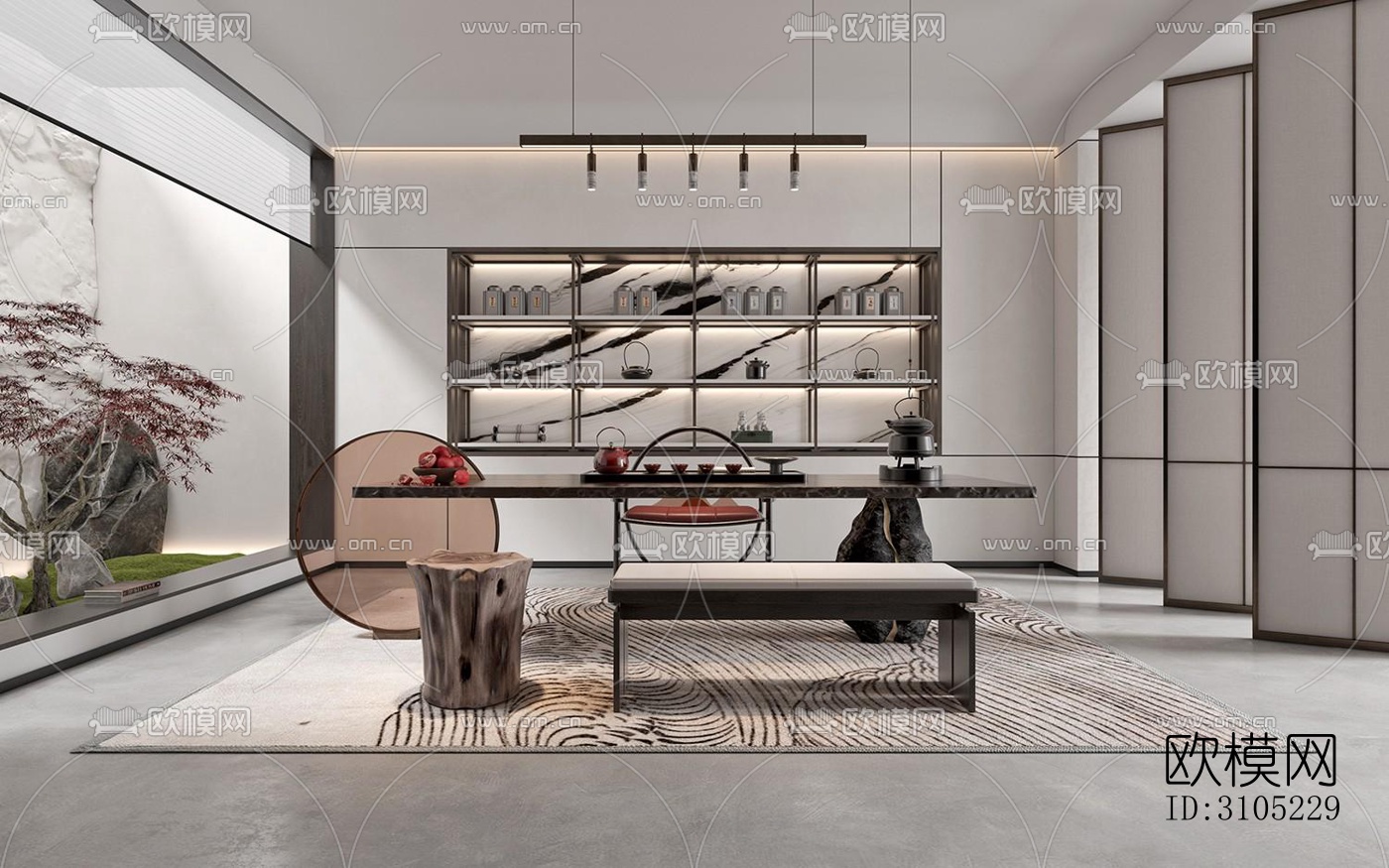 新中式茶室效果图下载（渲染图5）