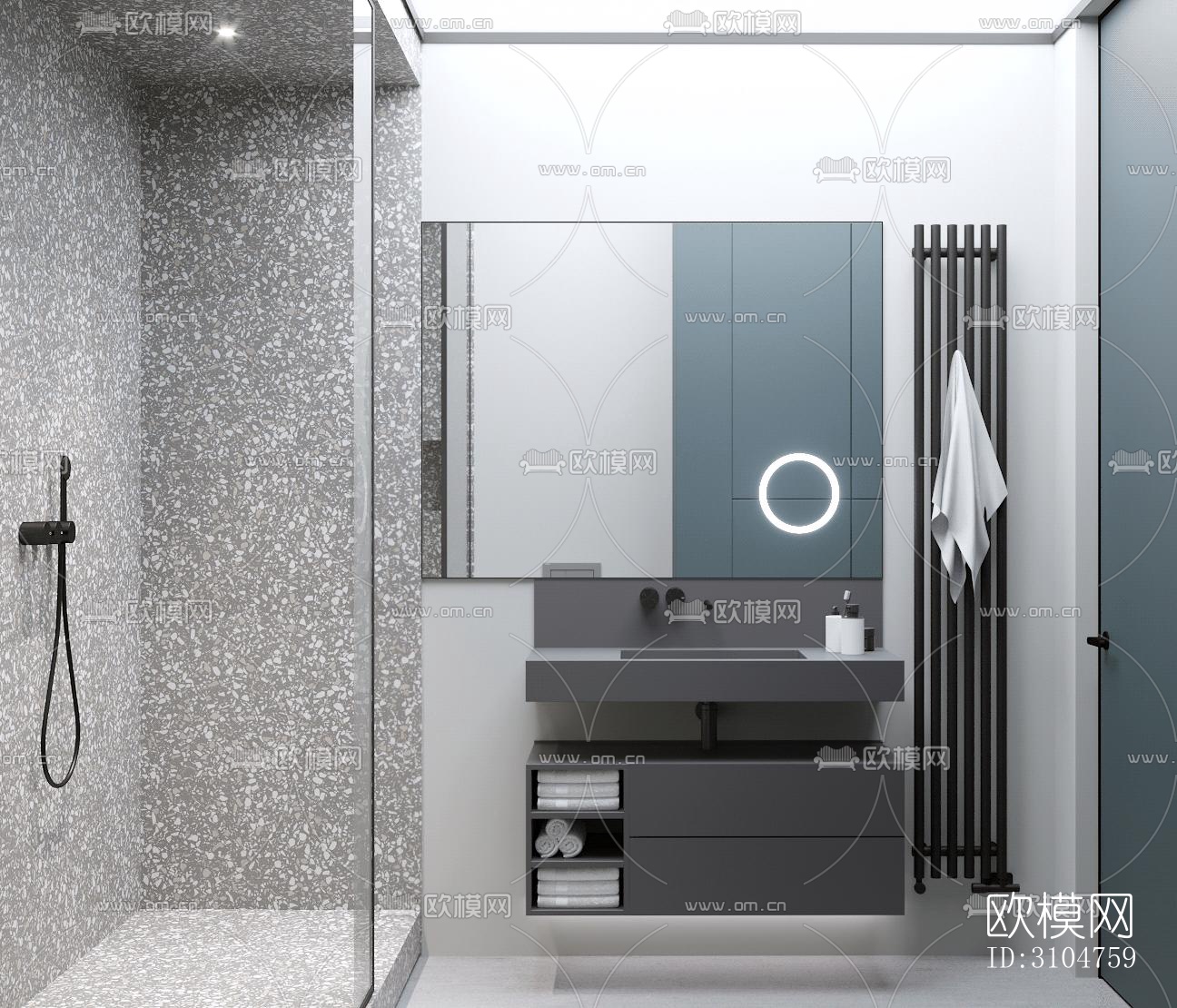 高级灰卫生间效果图下载（渲染图4）