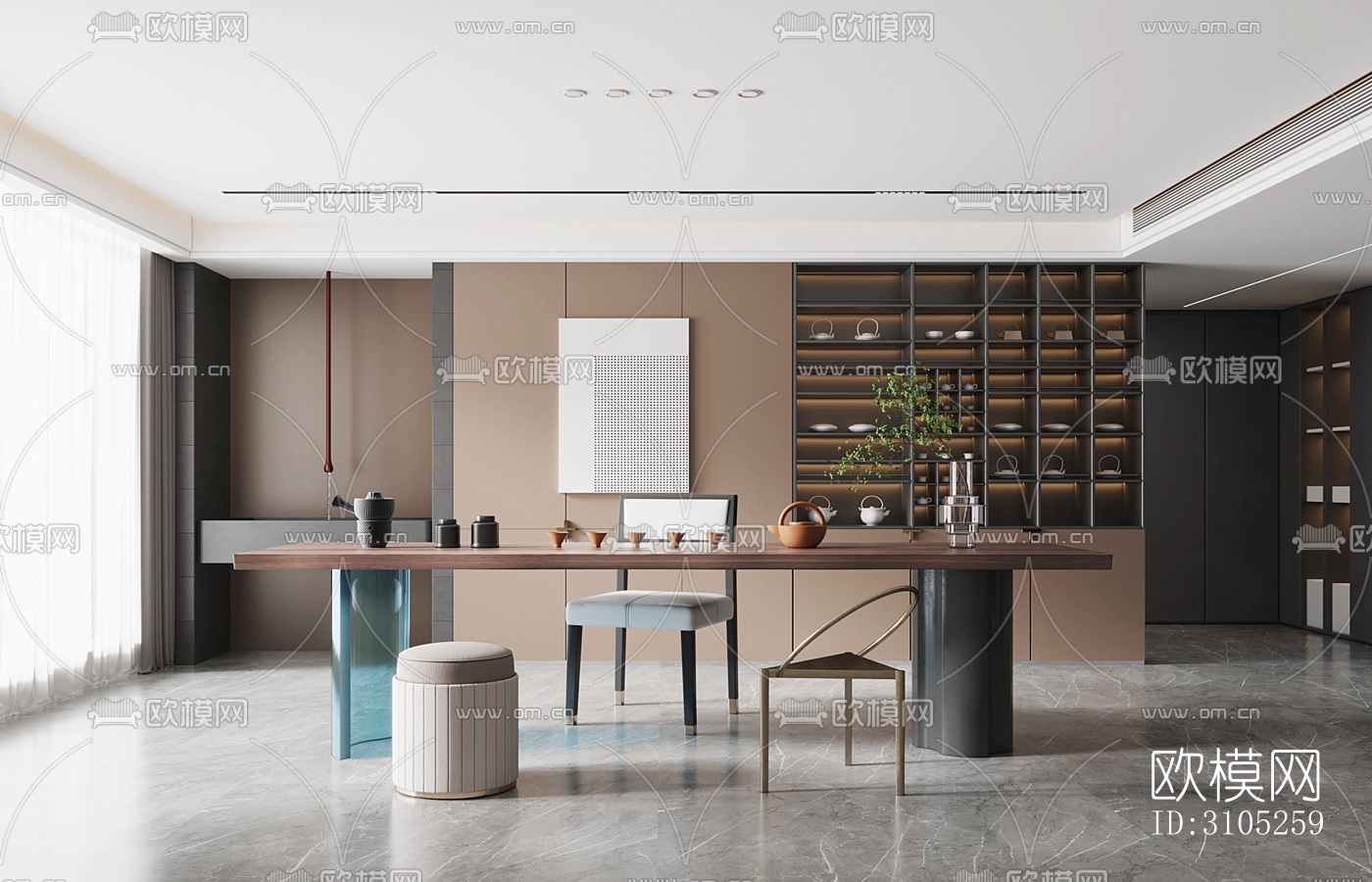 新中式茶室效果图下载（渲染图5）