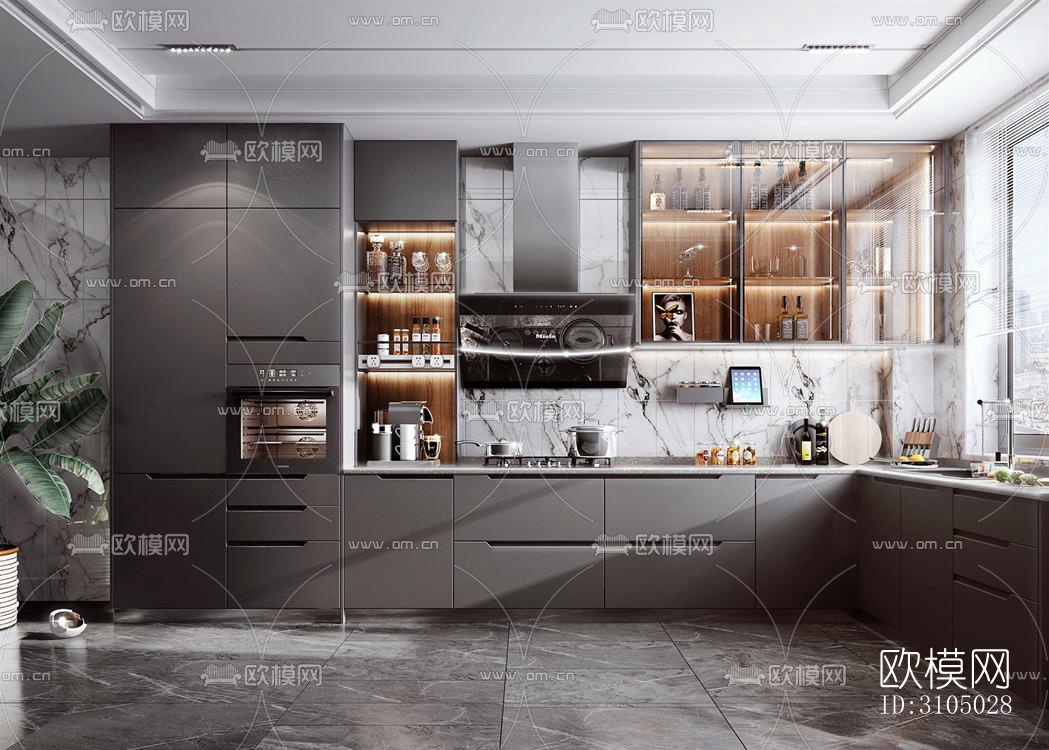 现代厨房效果图下载（渲染图3）