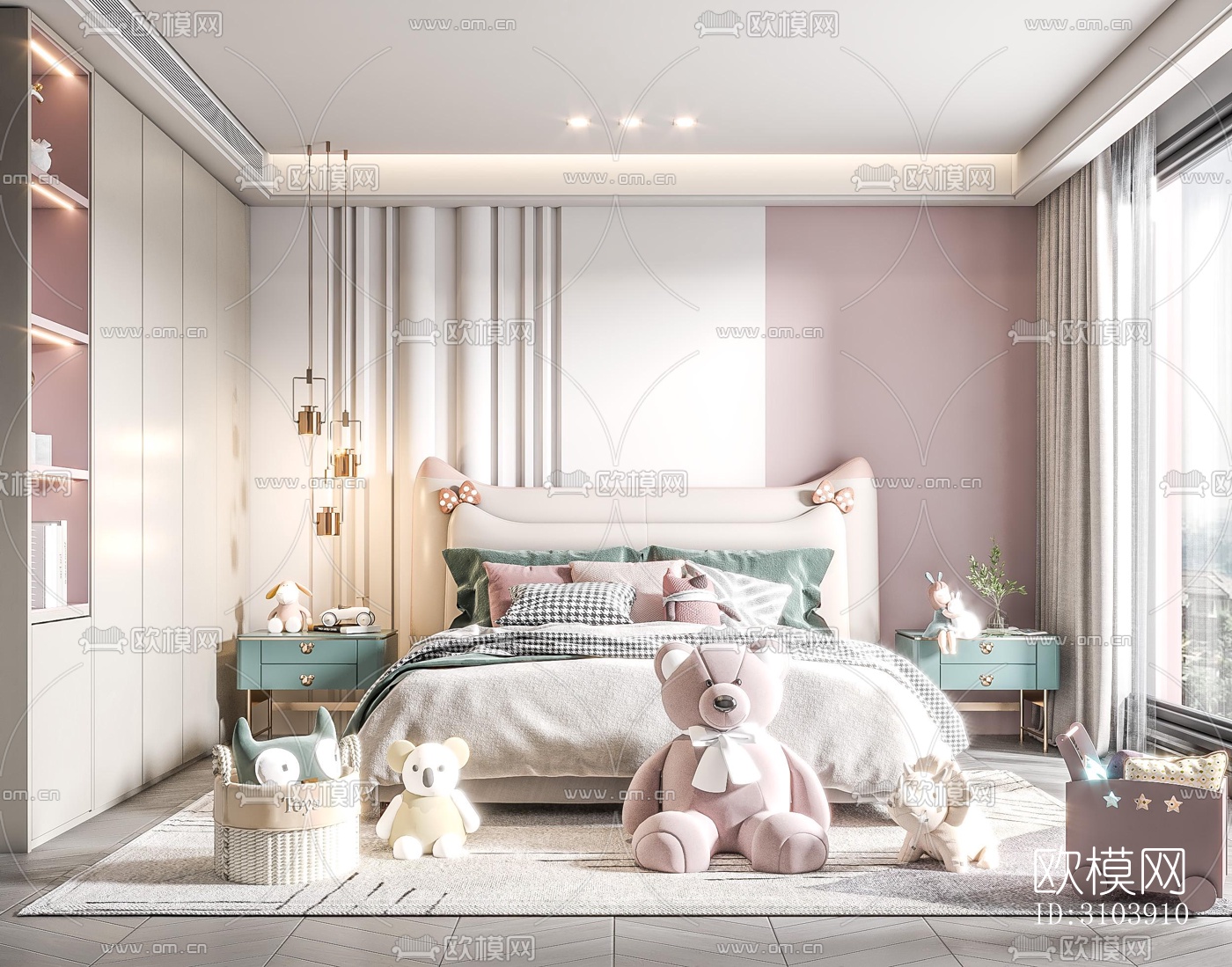 奶油风儿童房效果图下载（渲染图2）