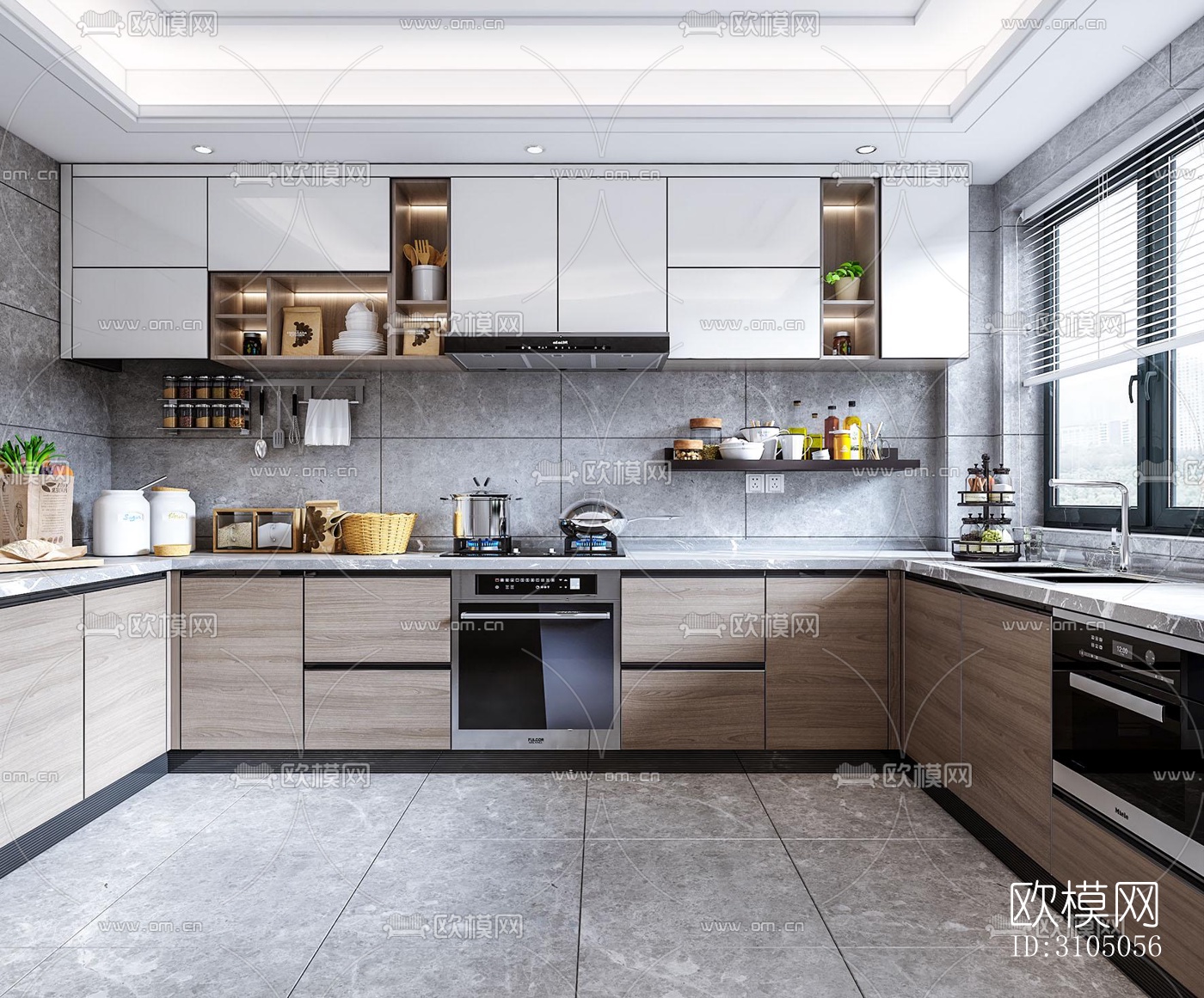 现代厨房效果图下载（渲染图1）