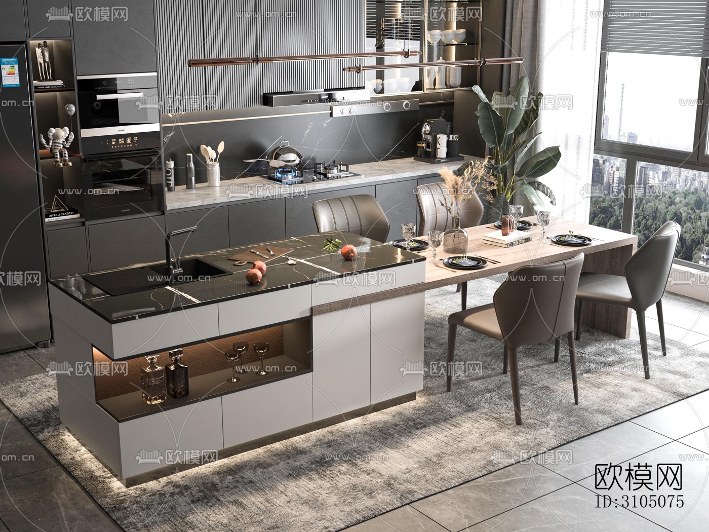 高级灰厨房效果图下载（渲染图2）