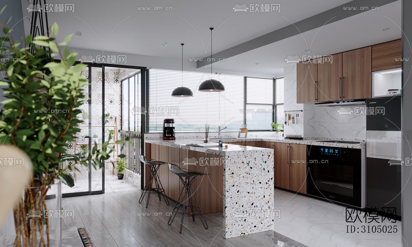 现代厨房效果图下载（渲染图4）