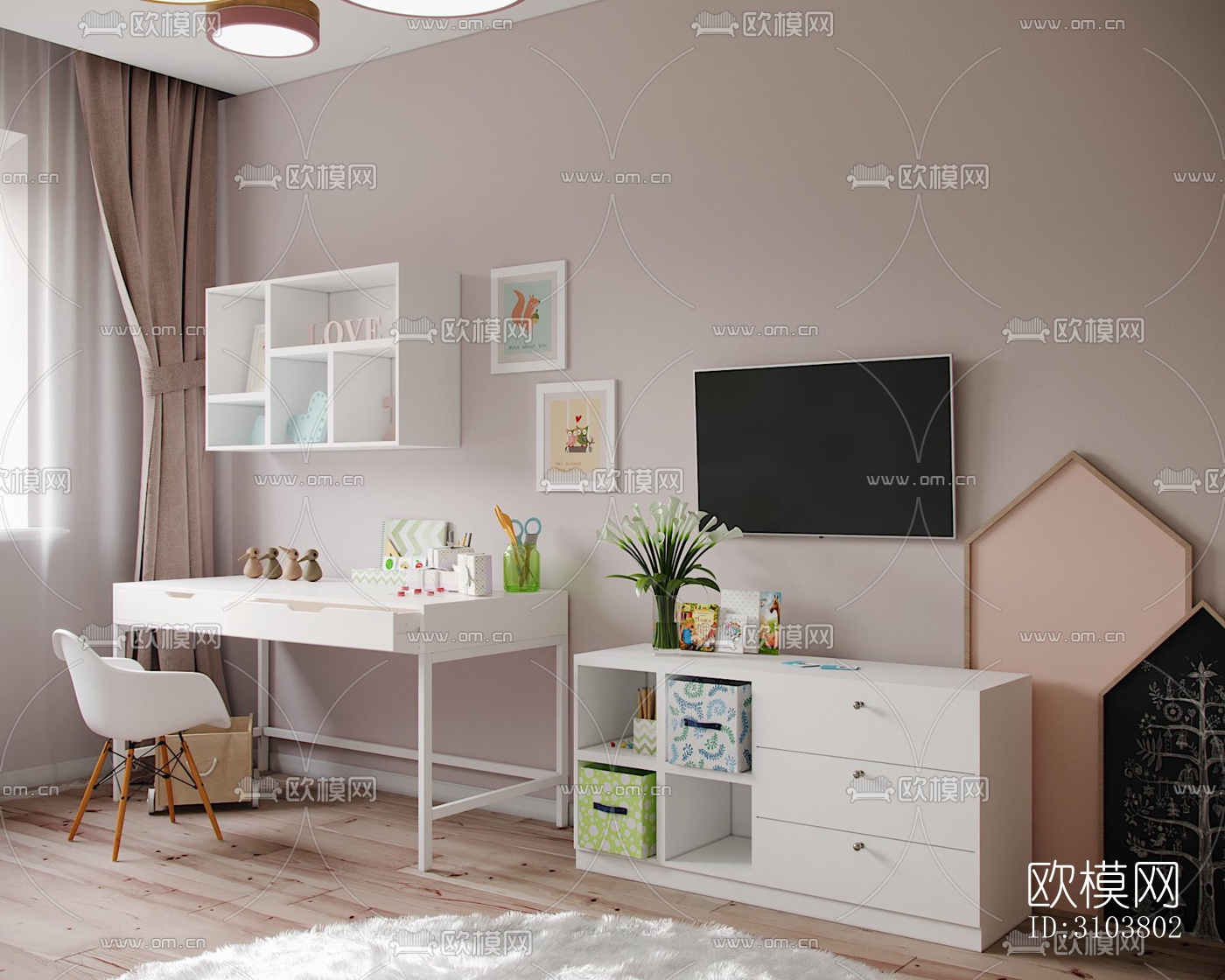 北欧儿童房效果图下载（渲染图1）