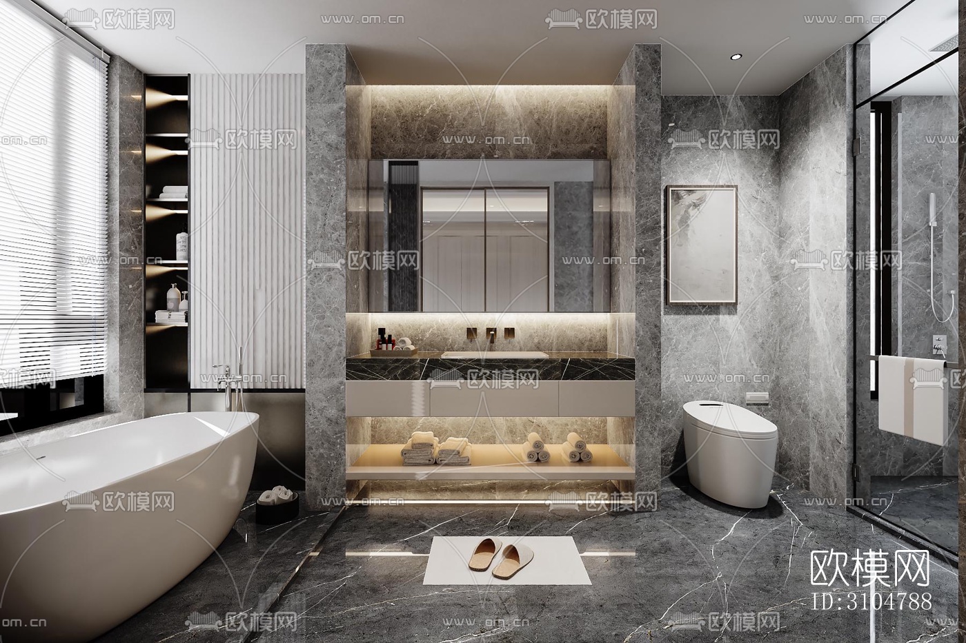 高级灰卫生间效果图下载（渲染图4）