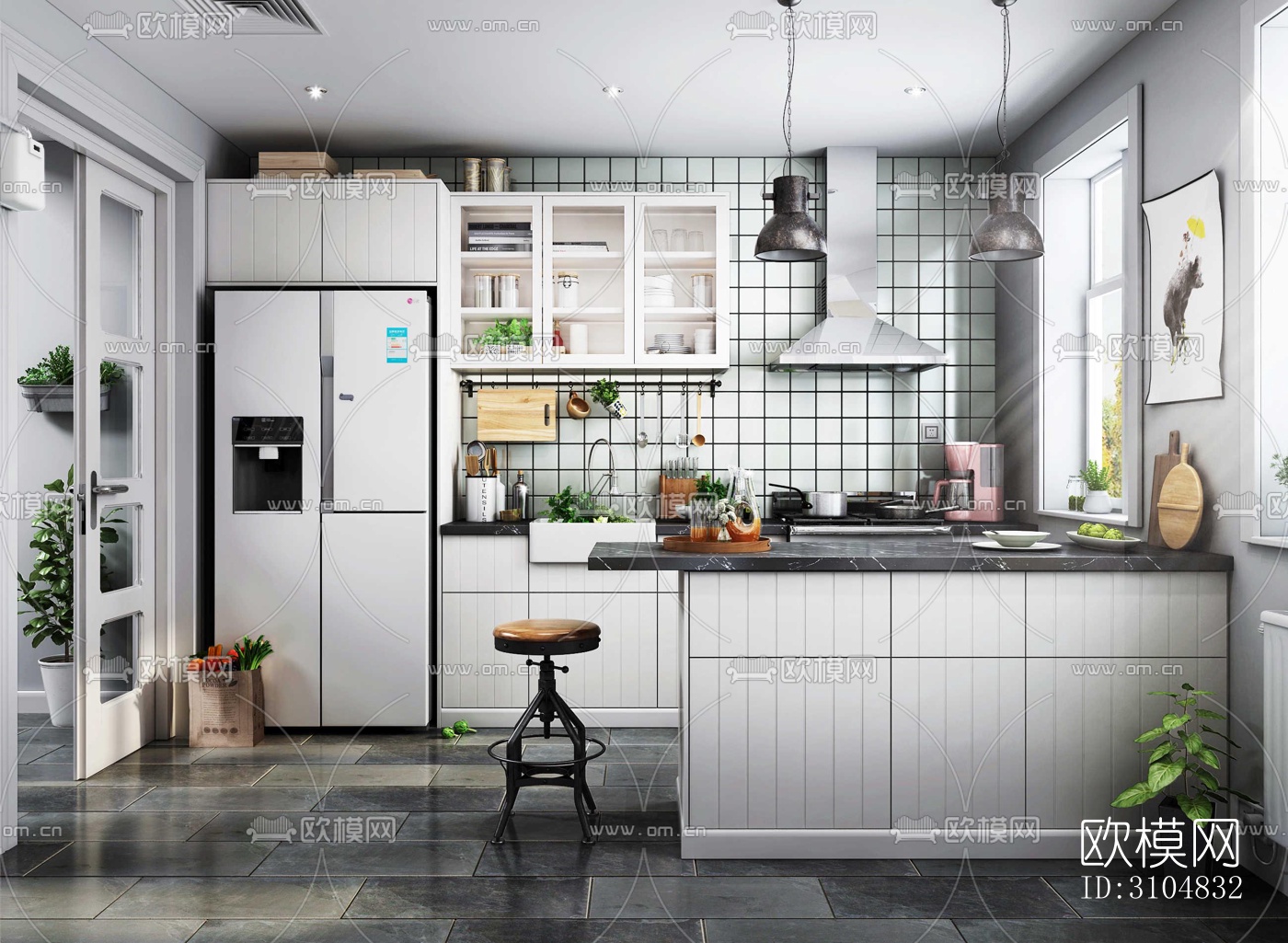 北欧厨房效果图下载（渲染图3）