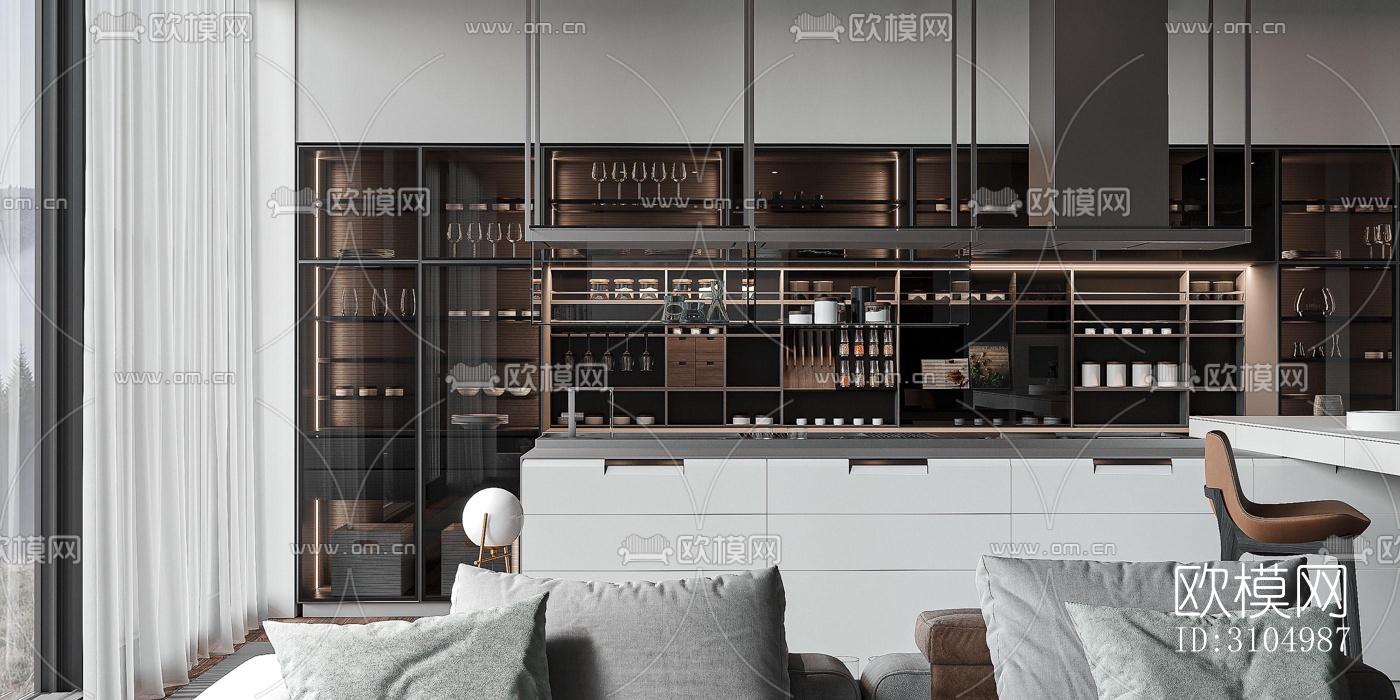 现代厨房效果图下载（渲染图2）