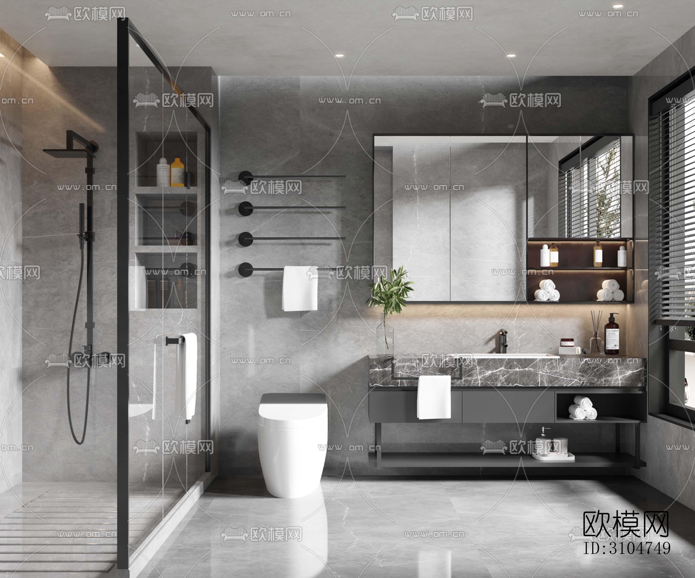 高级灰卫生间效果图下载（渲染图5）
