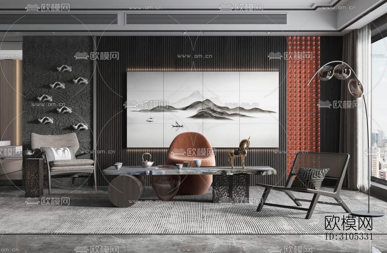 高级灰茶室效果图下载（渲染图2）