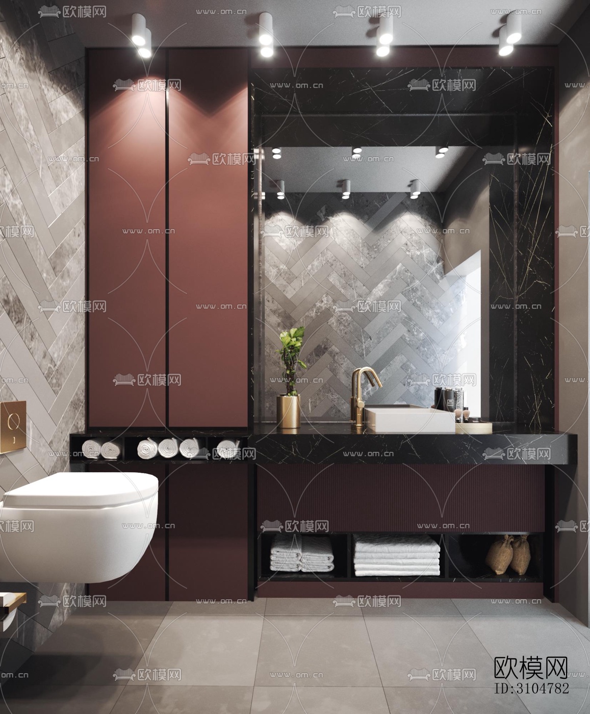 高级灰卫生间效果图下载（渲染图4）