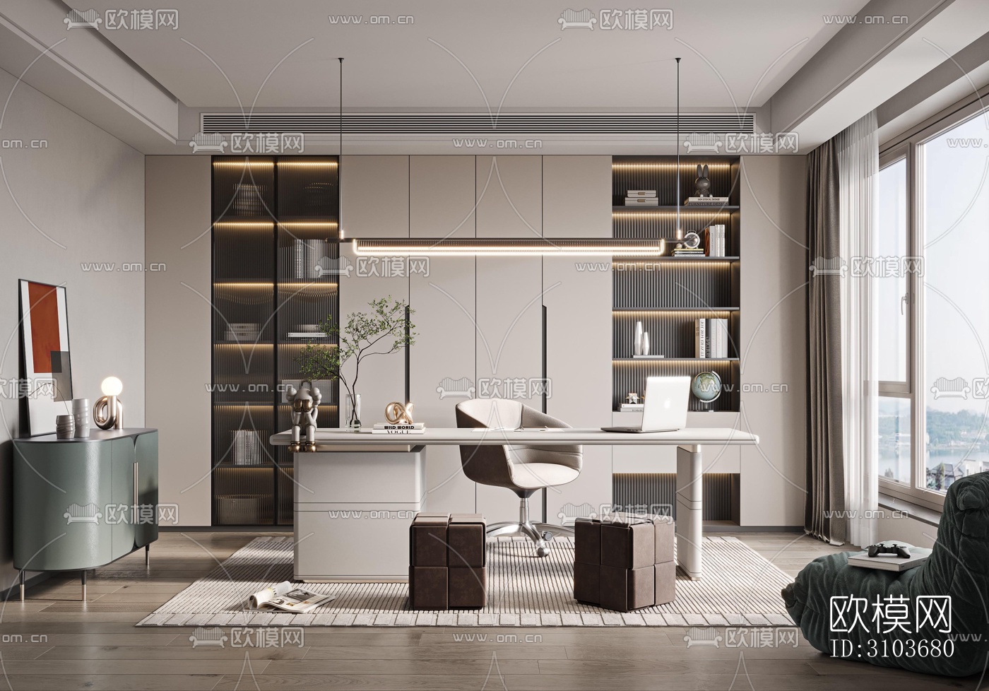 现代书房效果图下载（渲染图4）