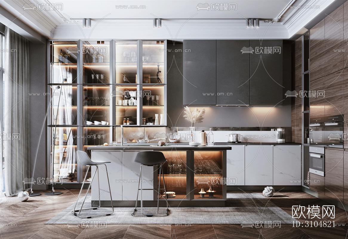 北欧厨房效果图下载（渲染图1）
