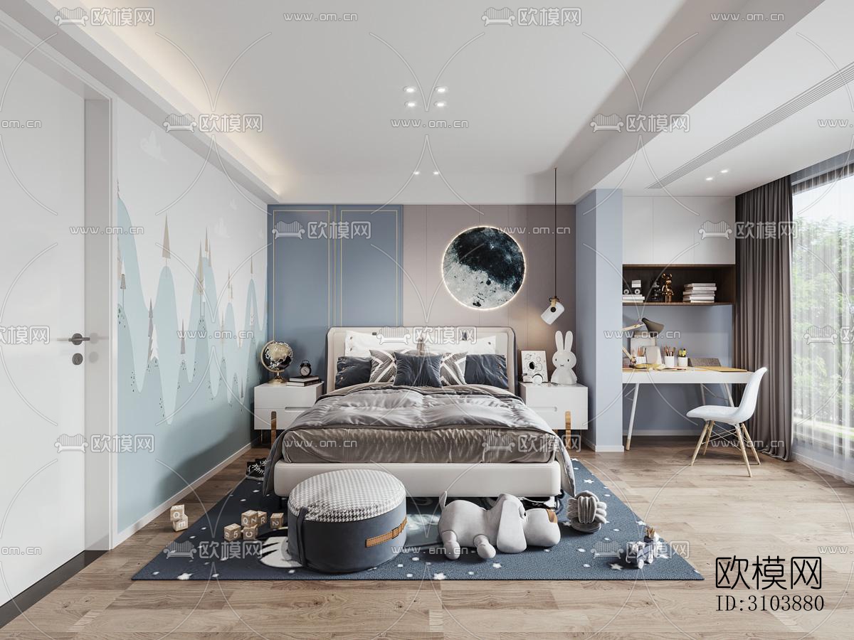 北欧儿童房效果图下载（渲染图1）