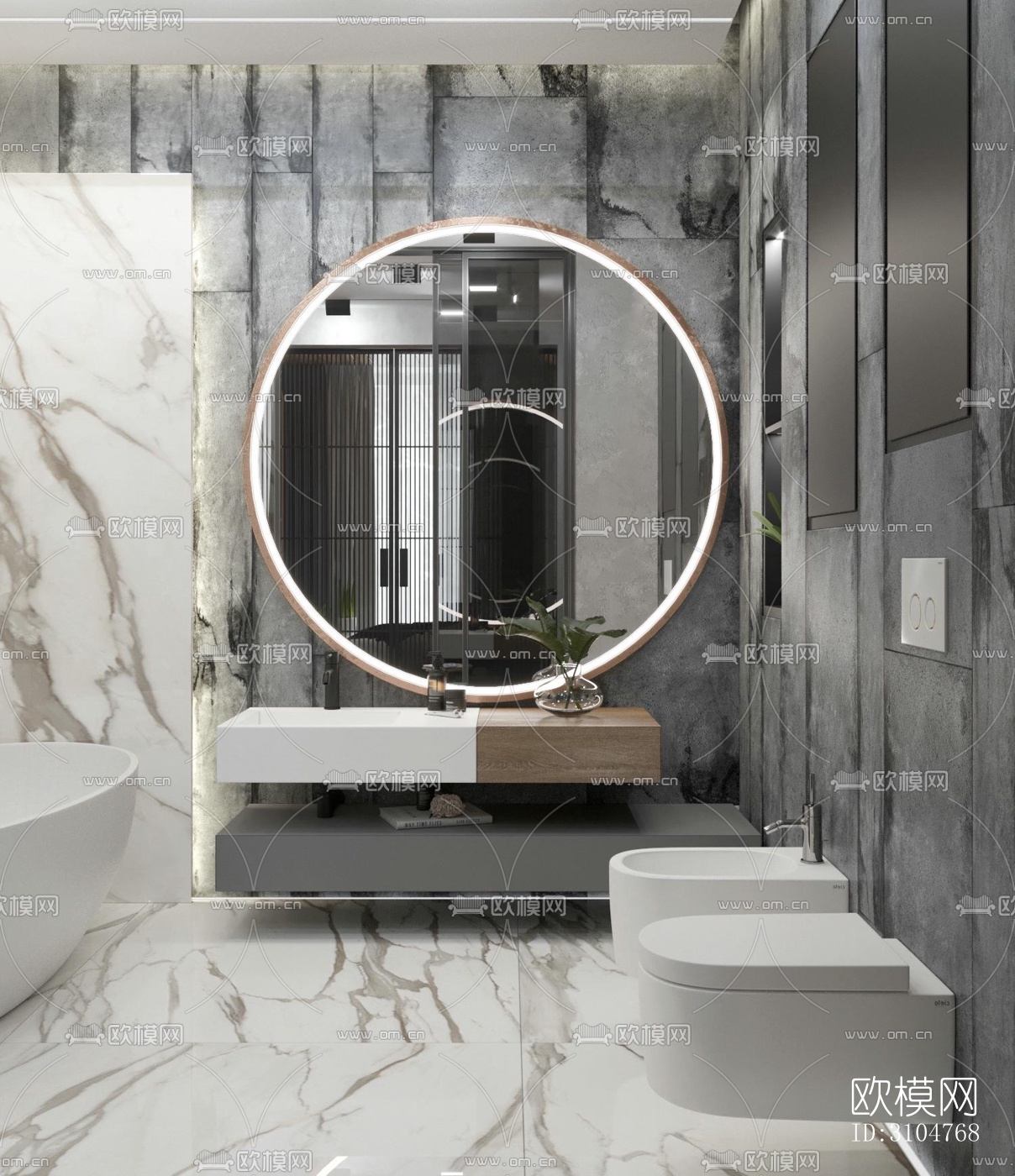 高级灰卫生间效果图下载（渲染图4）