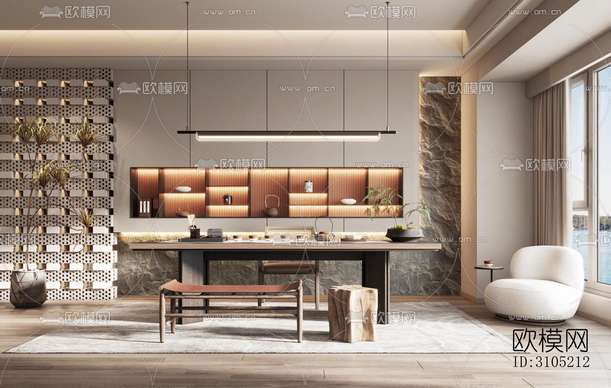 新中式茶室效果图下载（渲染图5）