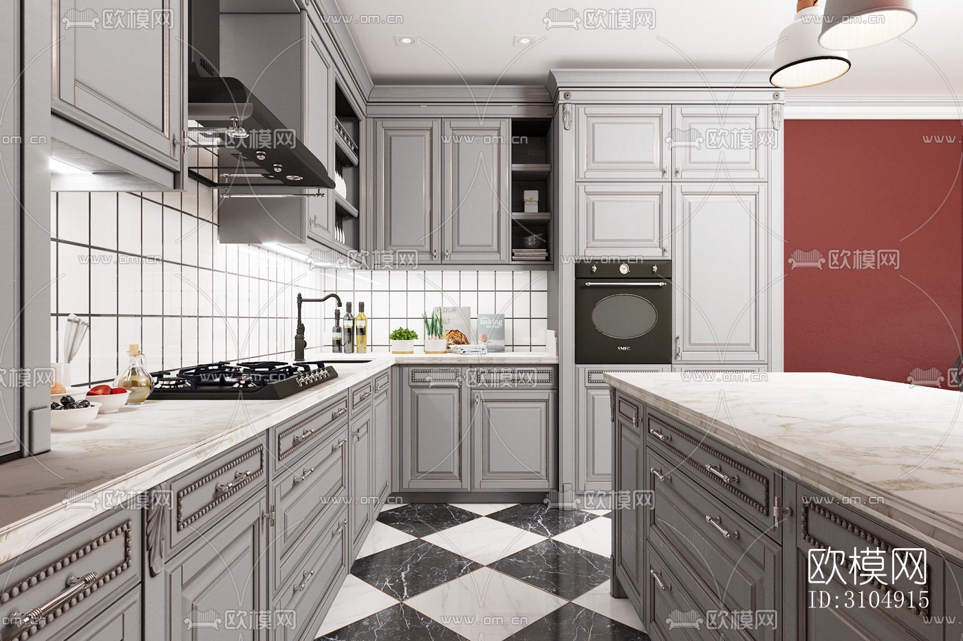 欧式厨房效果图下载（渲染图4）