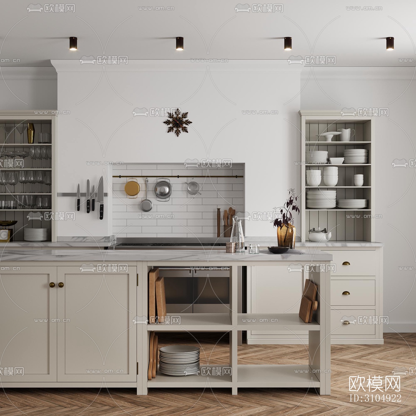 法式厨房效果图下载（渲染图1）