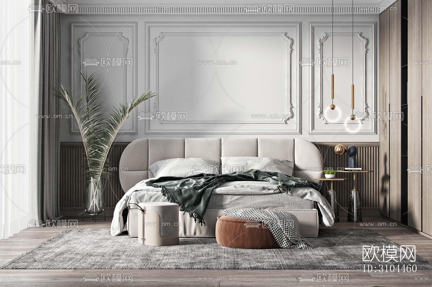 美式卧室效果图下载（渲染图3）