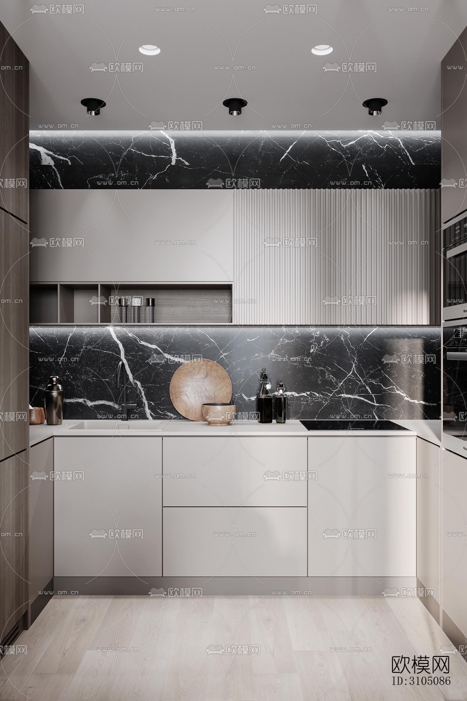 高级灰厨房效果图下载（渲染图4）