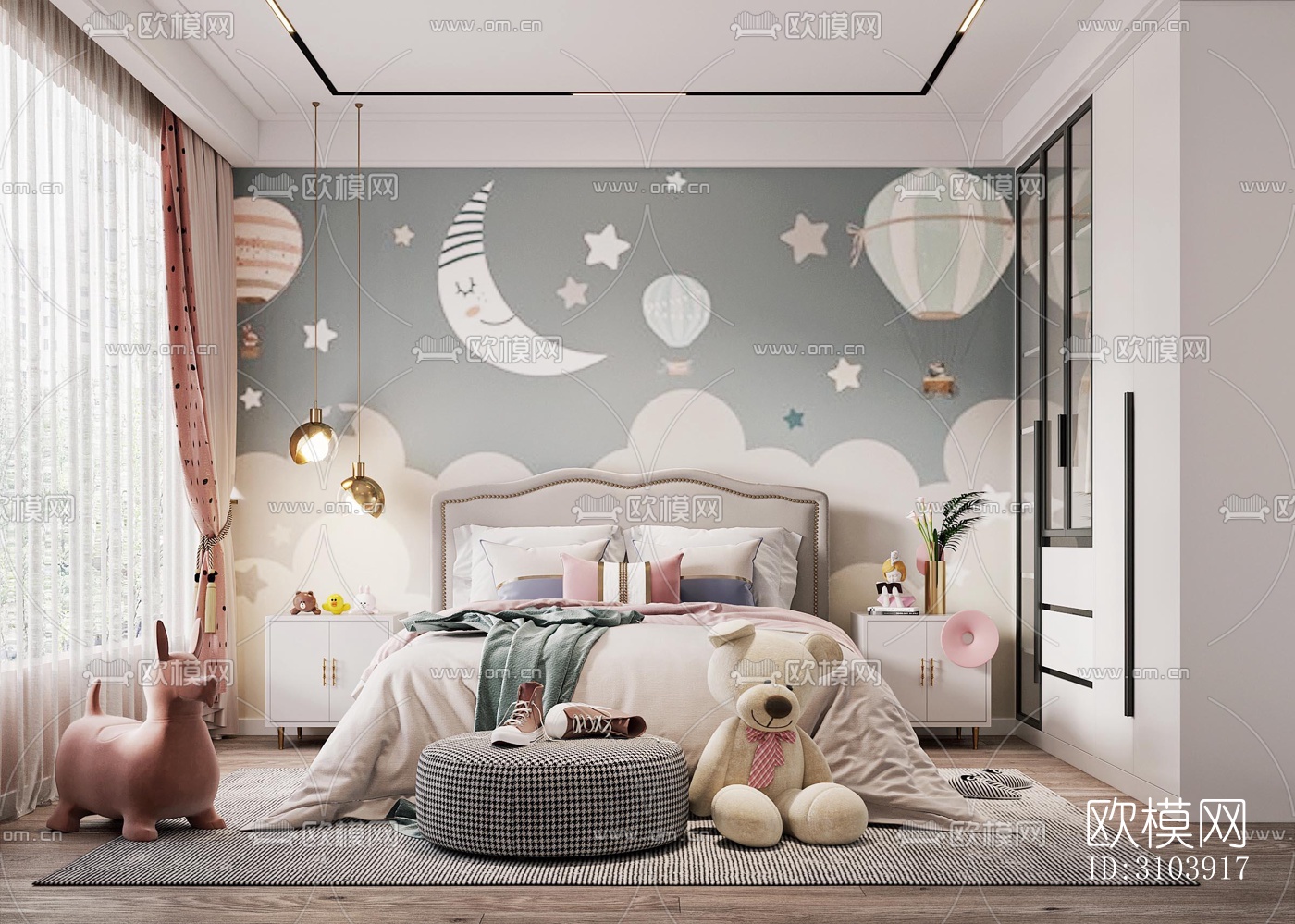 奶油风儿童房效果图下载（渲染图2）