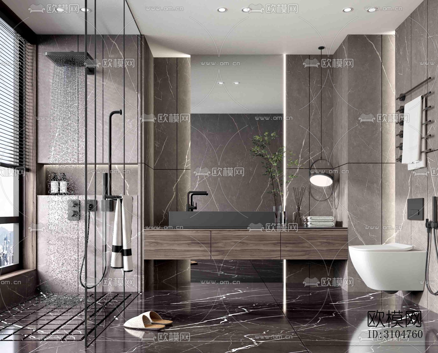 高级灰卫生间效果图下载（渲染图1）