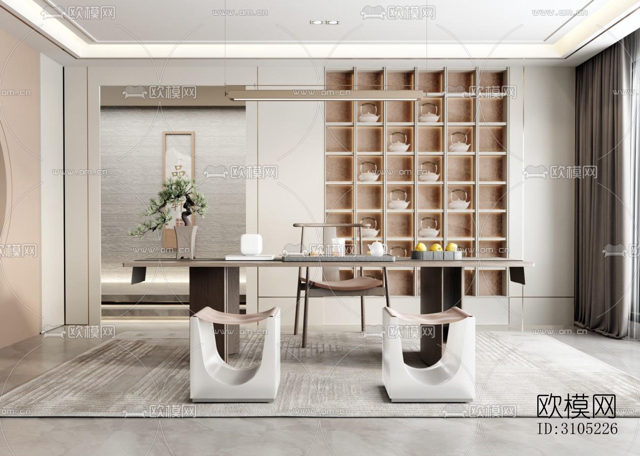 新中式茶室效果图下载（渲染图1）