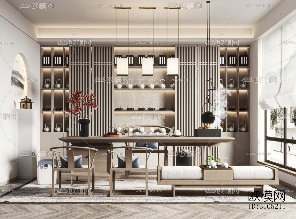 新中式茶室效果图下载（渲染图4）