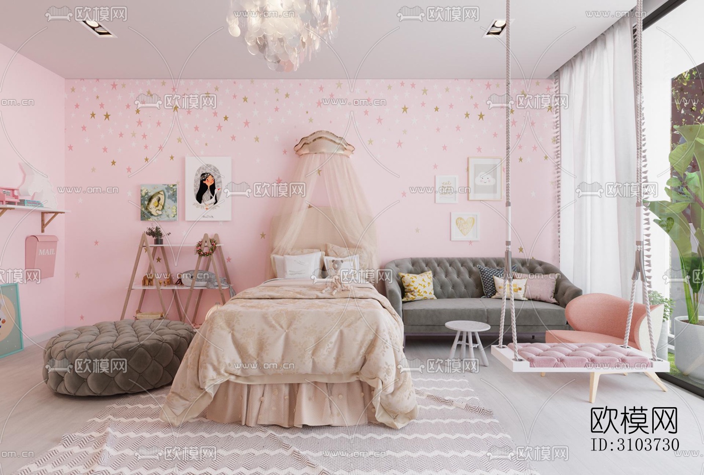 北欧儿童房效果图下载（渲染图5）