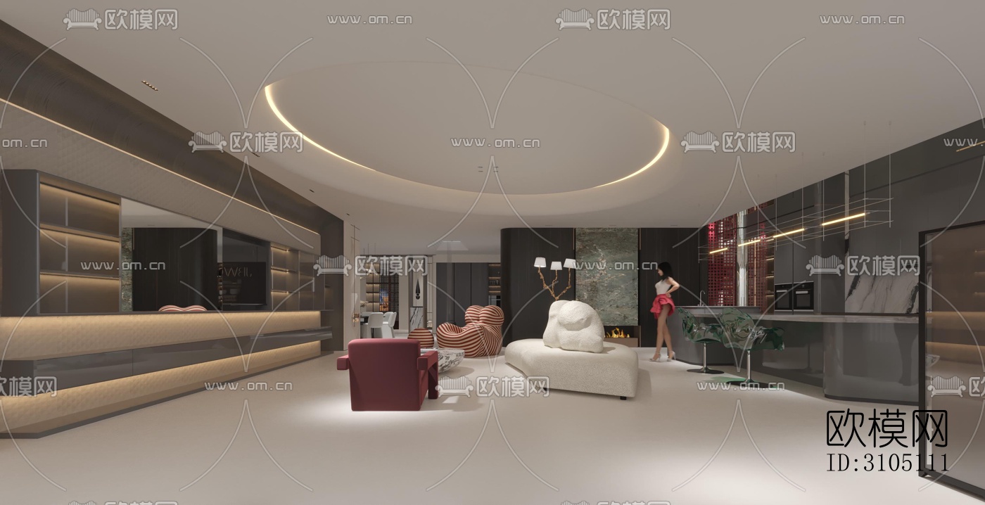 现代平层效果图下载（渲染图3）