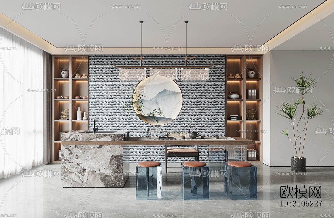 新中式茶室效果图下载（渲染图3）