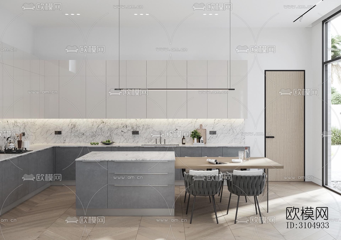 现代厨房效果图下载（渲染图1）