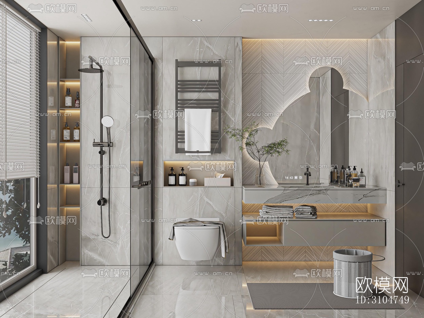 高级灰卫生间效果图下载（渲染图1）