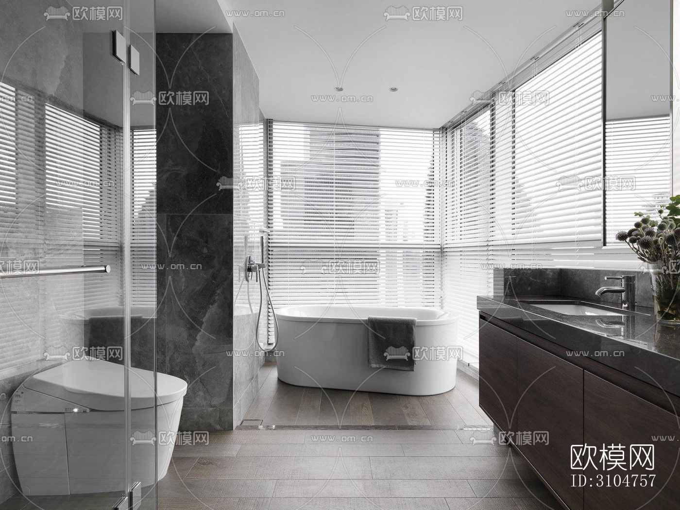 高级灰卫生间效果图下载（渲染图2）