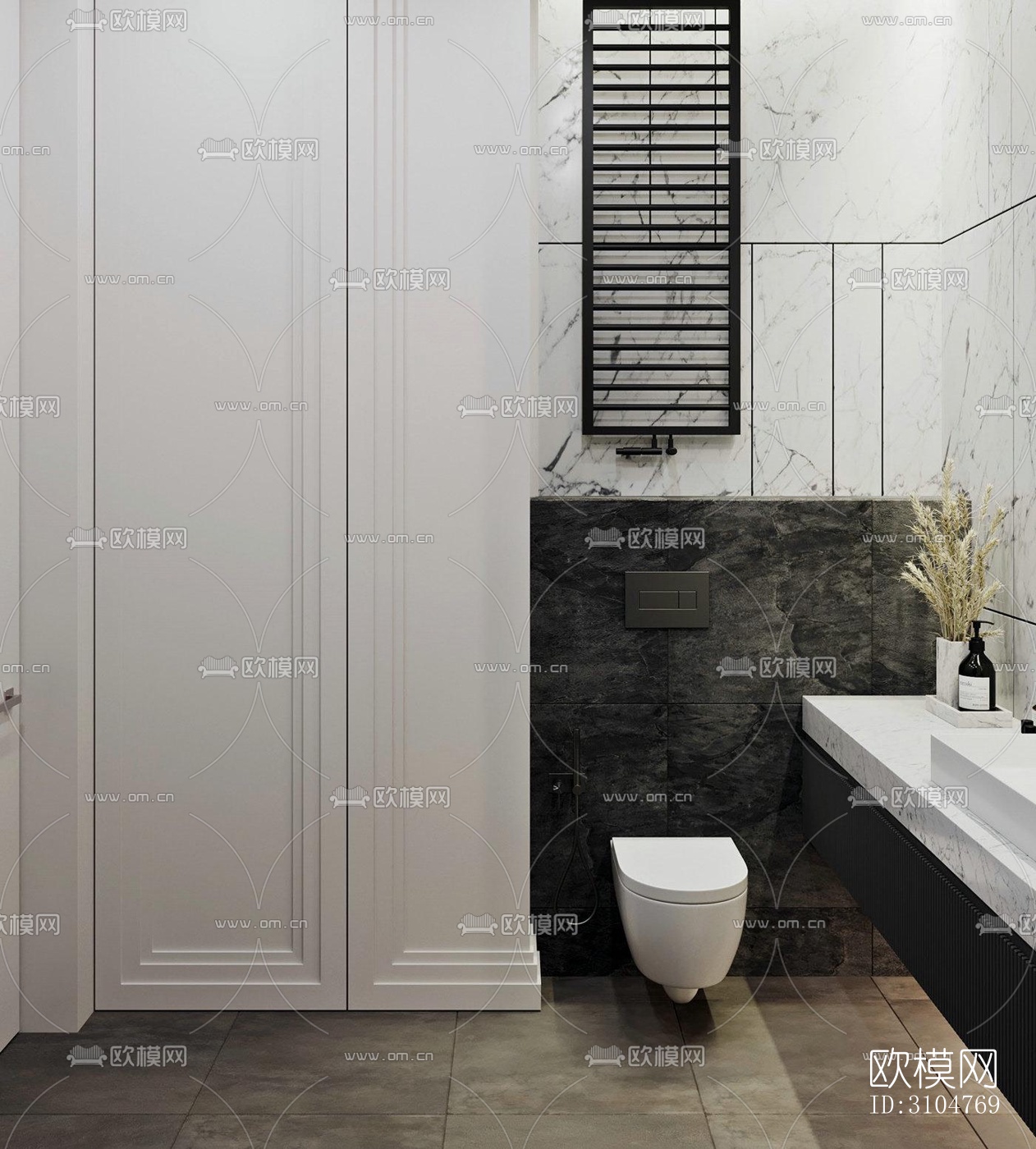 高级灰卫生间效果图下载（渲染图4）