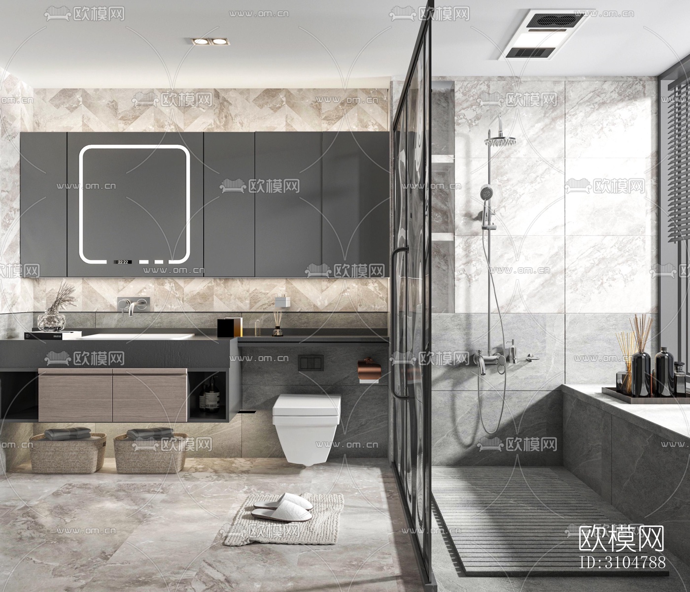 高级灰卫生间效果图下载（渲染图5）