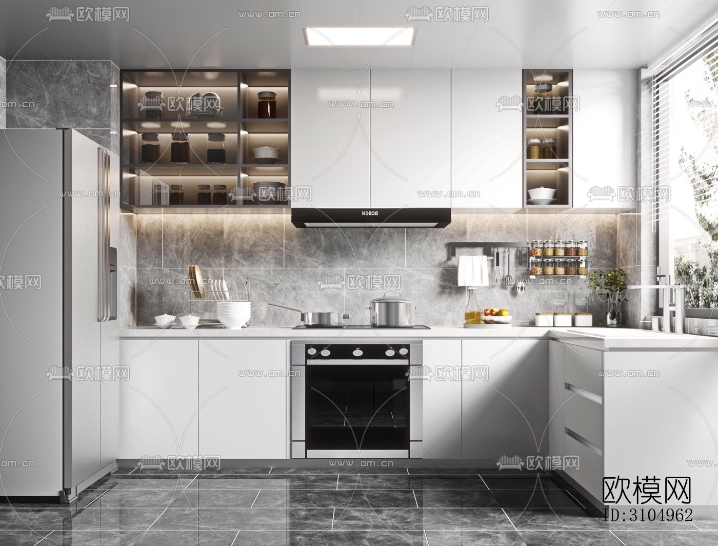 现代厨房效果图下载（渲染图1）