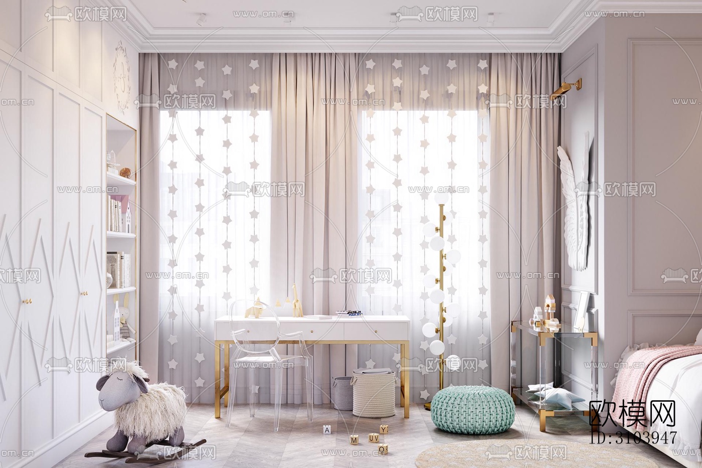 法式儿童房效果图下载（渲染图2）