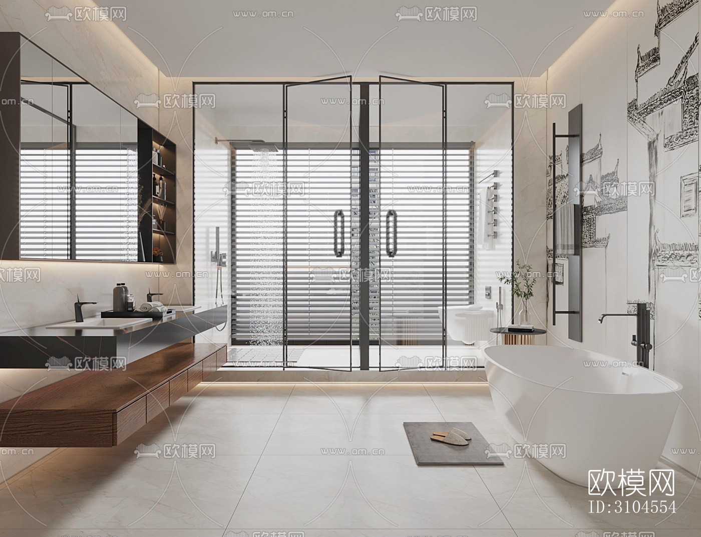 新中式卫生间效果图下载（渲染图5）