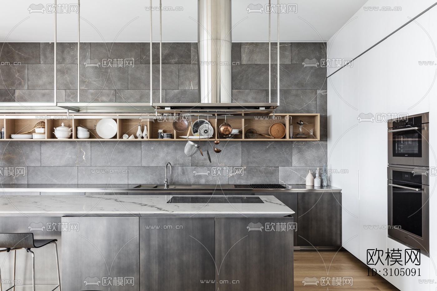 高级灰厨房效果图下载（渲染图4）